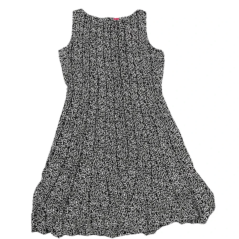 Z Studio Pleated Midi Dress Size 14 Black Cream Geometric Sleeveless Flowy Y2K